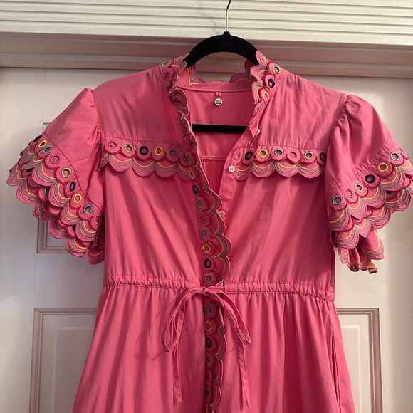 CeliaB Alvis Embroidered Scalloped Midi Dress Fuschia Pink - Tuckernuck - Picture 5 of 5